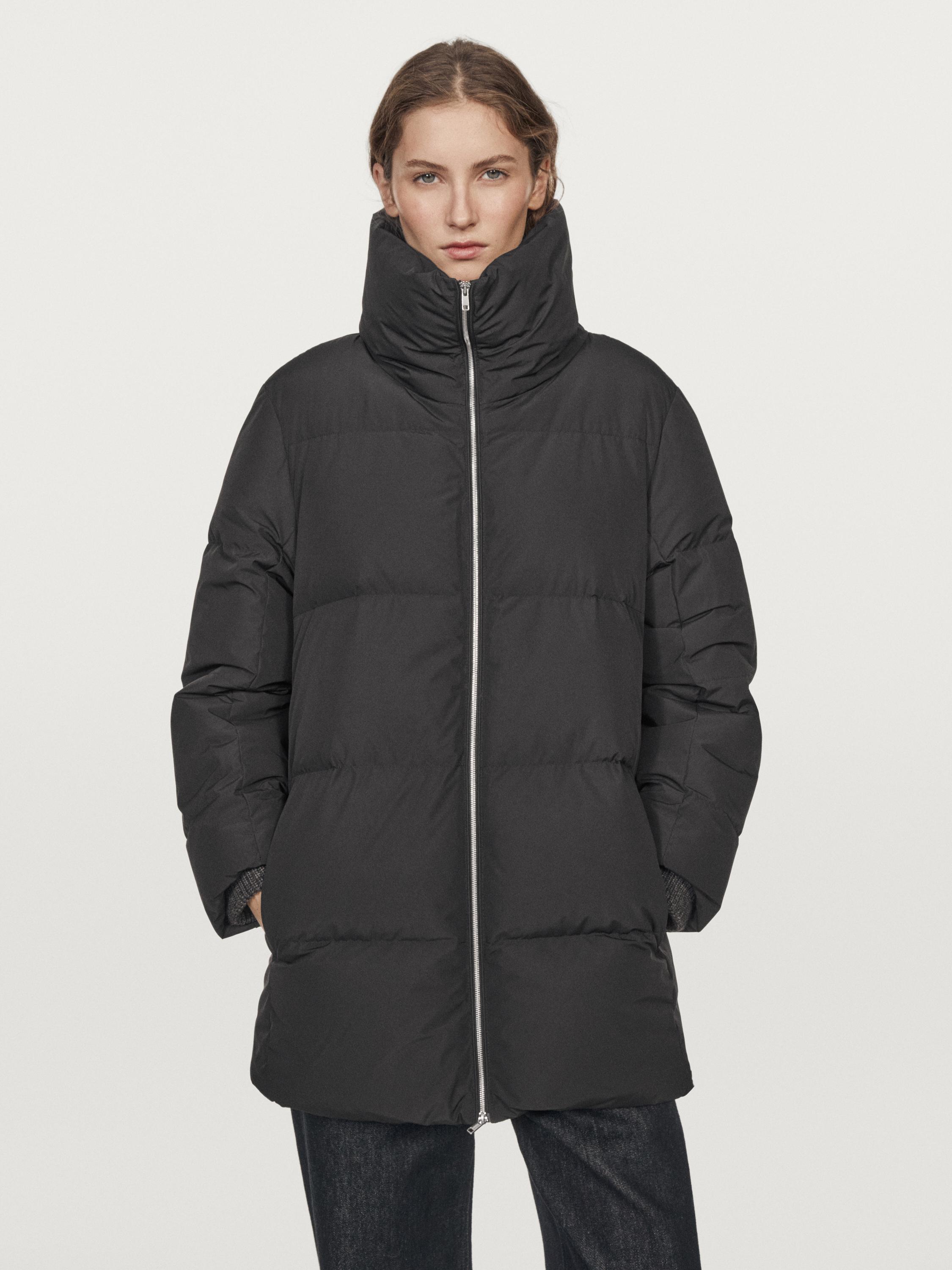 Water-repellent puffer jacket with scarf detail